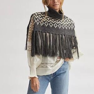 Anthropologie Scarf Womens Fringed Turtleneck Collar Boho Southwest Cowgirl Fall